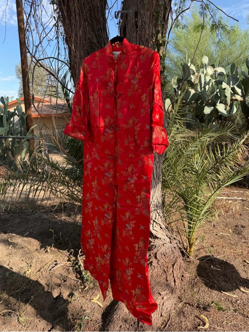 Peony Brand Shanghai China Fully Lined Robe Frog Closure 3/4 Sleeve Red